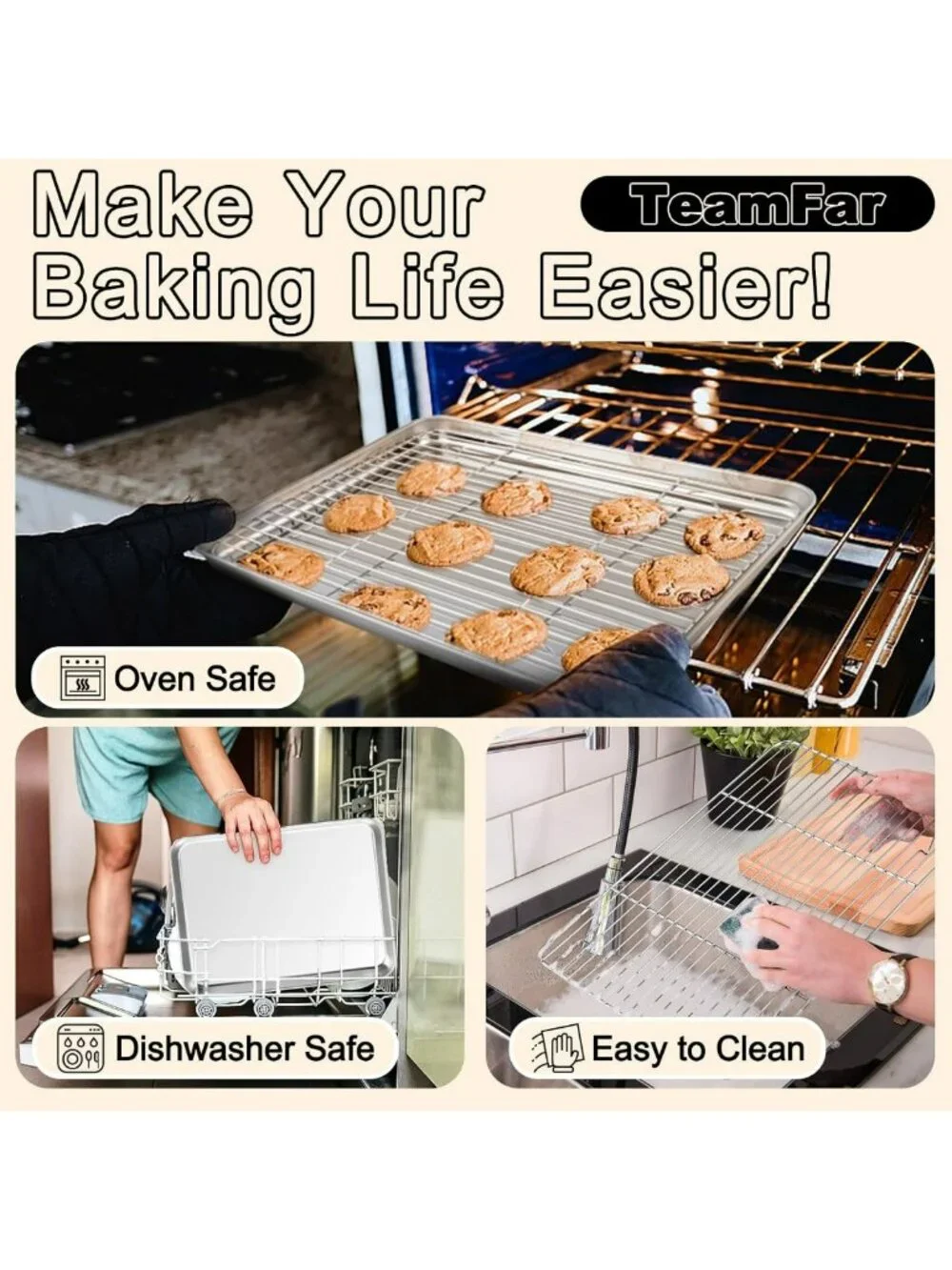 Baking Sheet Set with Racks - 3 Pans (19.6/16/12.5 Inch) for Oven & Kitchen Use